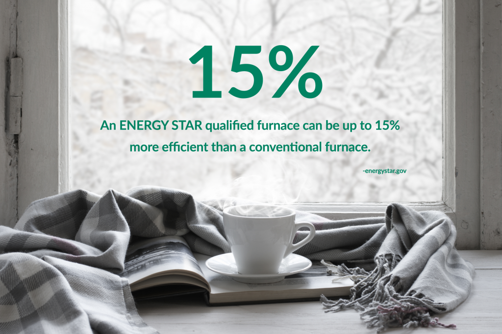 An Energy Star qualified furnace can be up to 15% more efficient than a conventional furnace.