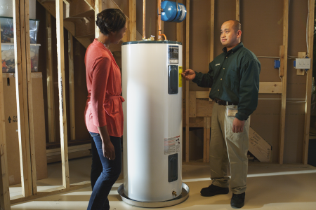 BGE HOME plumber discussing hot water heater efficiency